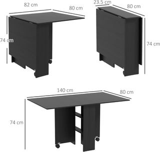 Mesa Plegable Con Ruedas, Mesa De Comedor De Diseño, Plegable Ahorra Espacio, Diseño Moderno, Con Ruedas, Estantes Para Objetos, 140 × 80 × 74Cm, Negro