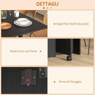 Mesa Plegable Con Ruedas, Mesa De Comedor De Diseño, Plegable Ahorra Espacio, Diseño Moderno, Con Ruedas, Estantes Para Objetos, 140 × 80 × 74Cm, Negro