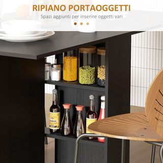 Mesa Plegable Con Ruedas, Mesa De Comedor De Diseño, Plegable Ahorra Espacio, Diseño Moderno, Con Ruedas, Estantes Para Objetos, 140 × 80 × 74Cm, Negro