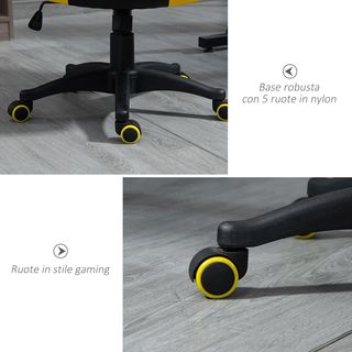 Silla Gaming Ergonómica, Silla de Oficina Giratoria con Ruedas en Similpiel Negra y Amarilla, Altura Regulable
