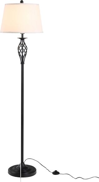 Set di 3 pezzi: 1 lampada da terra e 2 lampade da tavolo in metallo, design vintage, lampadine E27, nero e bianco