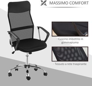 Silla Ergonomica De Oficina Giratoria Y Balanceo Con Ruedas, Altura Regulable Y Respaldo De Malla, 63X65X109-119 Cm, Negro