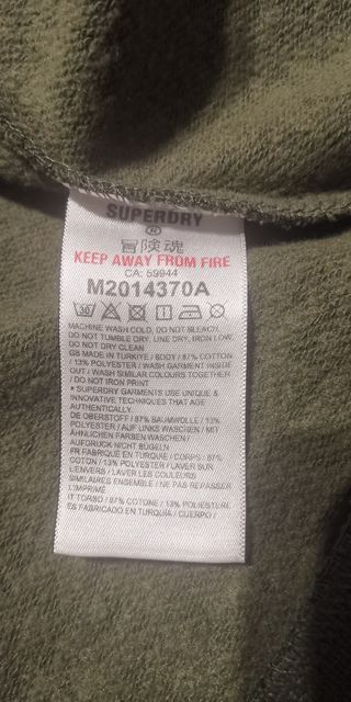 Sudadera Superdry Cremallera Verde Militar XXL