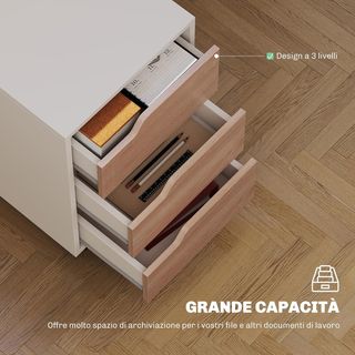 Archivador De Oficina Portadocumentos De 3 Cajones Con Manijas Retráctiles, Armario De Oficina Con 4 Ruedas En Madera Y Metal, 40X50X57.5 Cm, Madera Y Blanco