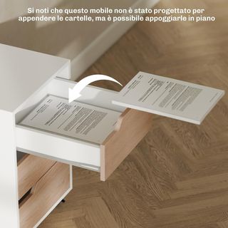 Archivador De Oficina Portadocumentos De 3 Cajones Con Manijas Retráctiles, Armario De Oficina Con 4 Ruedas En Madera Y Metal, 40X50X57.5 Cm, Madera Y Blanco