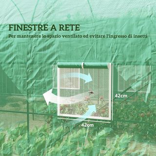 Invernadero de Jardín en Túnel con Puerta Enrollable, Invernadero para Huerto con 4 Ventanas en PE, Estructura de Tubo de Acero Pintado y 2 Refuerzos Diagonales, 2.5X2X2M, Verde