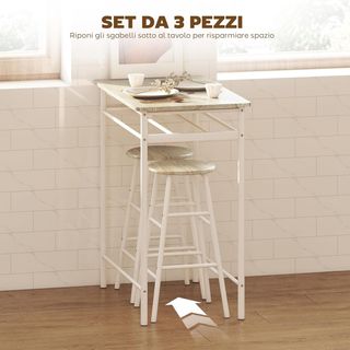 Conjunto de Barra con 2 Taburetes Altos de Madera Estilo Nórdico, Mesa Alta con Estante y Taburetes de Cocina con Reposapiés, Blanco