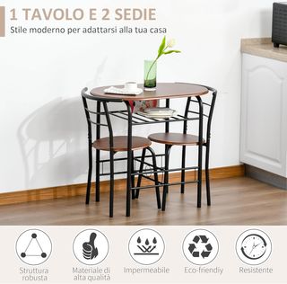 Conjunto Mesa Moderna Con 2 Sillas para Comedor, Conjunto de 3 Piezas Muebles Ahorra Espacio para Cocina, Balcón, Restaurante o Bar, Marrón y Negro