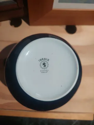 Jarrón vintage porcelana azul y oro