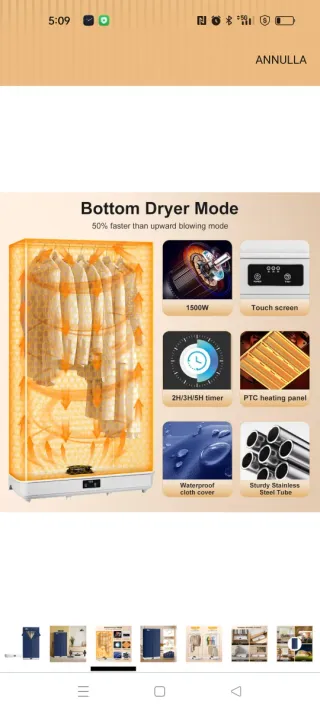 Secador de Ropa Eléctrico Plegable Uten