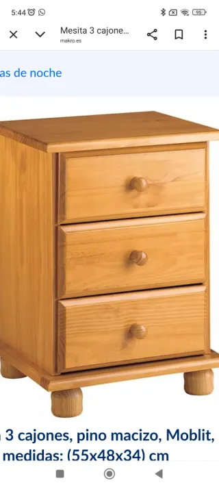 Mesita de noche 3 cajones pino macizo