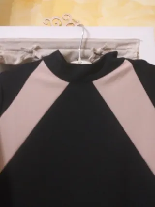 Vestito tunica elegante nero e beige