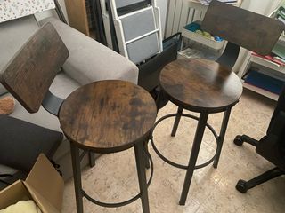 Juego de 2 Sillas Altas Madera y Metal