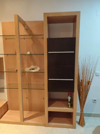 Mueble de salón modular madera y cristal