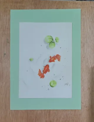 Originale disegno acquerello di due pesci rossi