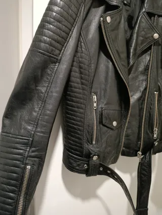 Chaqueta Biker Cuero Mujer Negra