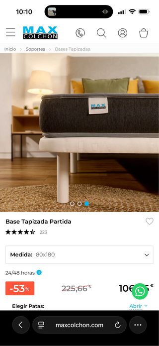 Base Tapizada Partida + Colchón Visco MaxColchón