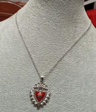 Collana Cuore Sacro Acciaio Inox Argento Rosso