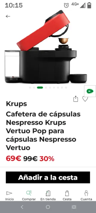 Cafetera Nespresso Krups Vertuo Pop Roja
