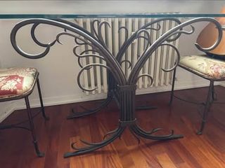 Tavolo cristallo e ferro battuto