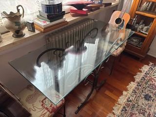 Tavolo cristallo e ferro battuto