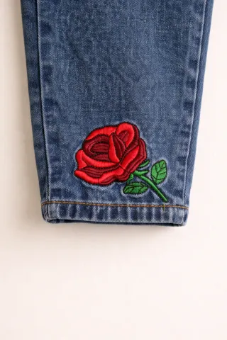 Vaqueros mujer algodón bordado rosas