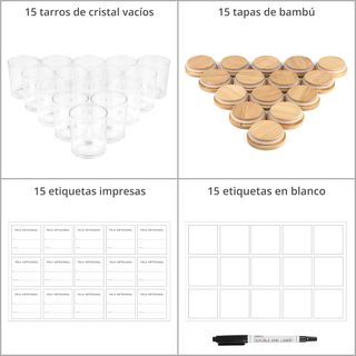 15 Tarros de Cristal para Velas con Tapa de Bambú