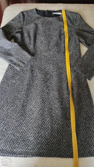 Vestido Mango Tweed Espiga Negro Gris