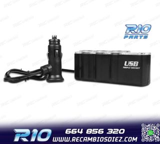 ADAPTADOR MECHERO COCHE 12V 3 ENTRADAS + USB