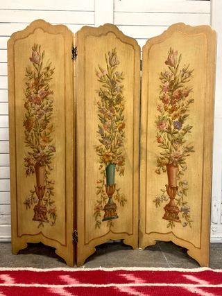 Biombo antiguo madera pintado a mano