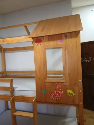 Litera Montesori Cabaña de madera maciza de pino