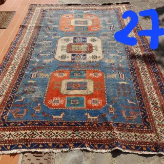 Tappeto persiano antico blu e rosso