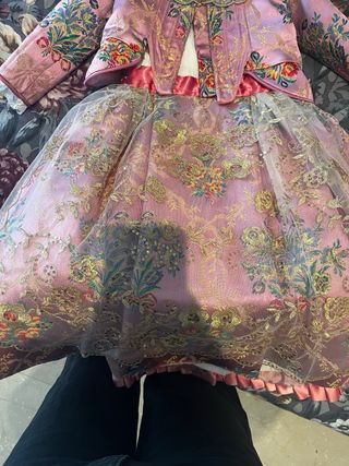 Traje de Fallera Niña Rosa y Dorado