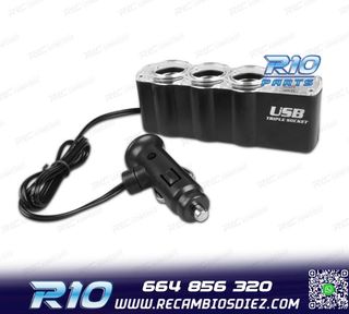 ADAPTADOR MECHERO COCHE 12V 3 ENTRADAS + USB