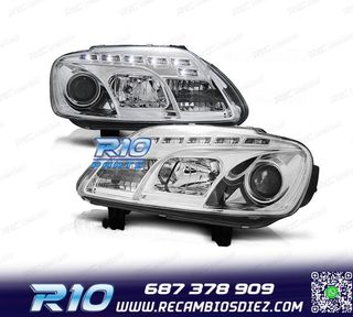 FAROS PARA VOLKSWAGEN VW CADDY 04-10 LUZ DIURNA FONDO CROMO