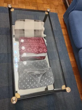 Mesa de centro cristal y metal negra