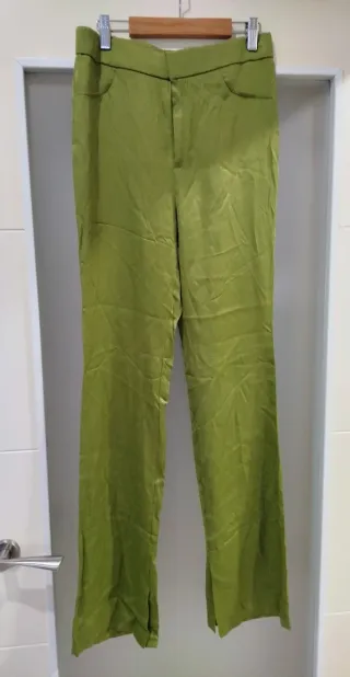 Pantalón Zara Satinado Verde T-M