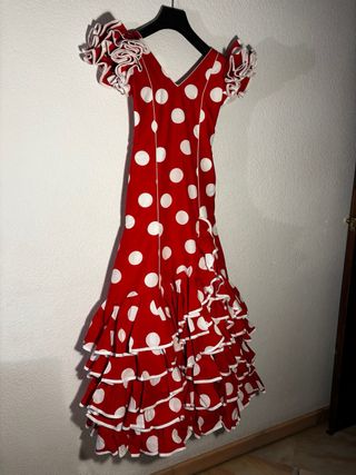 Traje Flamenca Niña Lunares Rojo, talla 11-12 años