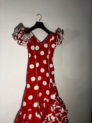 Traje Flamenca Niña Lunares Rojo, talla 11-12 años