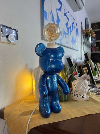 Lampada Orsetto Blu Dipinta a Mano