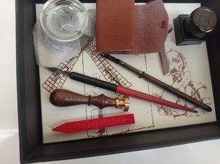 Set Escritura Antigua Tinta Pluma Sello