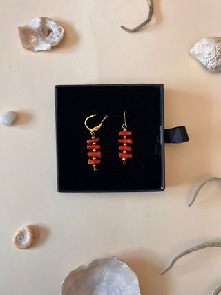 Pendientes vintage coral rojo auténtico y genuino