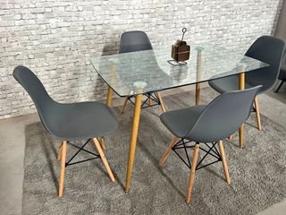 Mesa de comedor cristal y madera