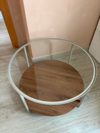 Mesa redonda cristal y madera Ikea