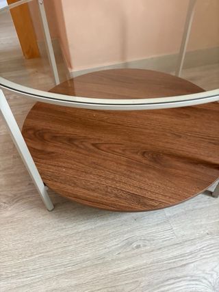 Mesa redonda cristal y madera Ikea