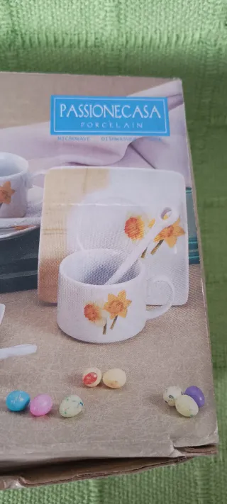 6 Tazas con Plato y Cuchara Cerámica