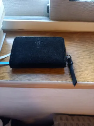 Monedero piel Ante negro Brownie