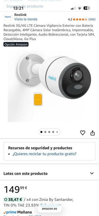 Cámara Vigilancia Reolink 4MP Solar 4G LTE