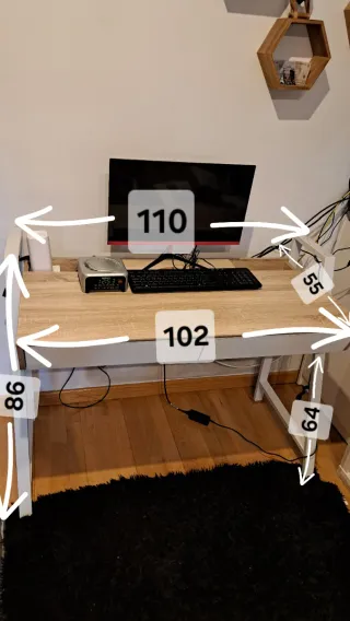 Mesa escritorio melamina madera clara y blanco