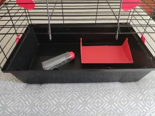 Jaula conejo/cobaya negra y salmón